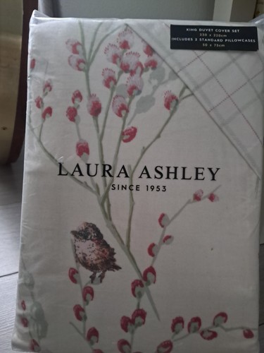 Laura Ashley Willow Winter Pussy brushed cotton Cranberry King duvet Cover set - Picture 11 of 13