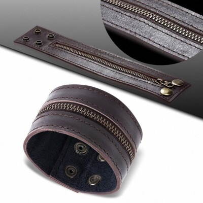 Quiges Bracciale da donna con bottone automatico, 18 mm, in pelle, marrone scuro, con bottoni automatici marrone/argentati, 18 – 20 cm, 18 cm, Pelle