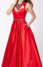 ANGELA  ALISON sz 6 Red Satin Long FORMAL PROM PAGEANT DRESS 661062 NEW 700