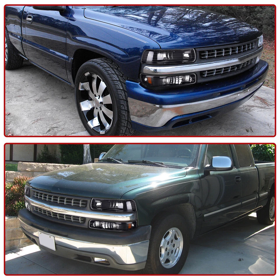 Black Headlights + Tail Lights Set for 1999-2002 Chevy Silverado 1500/2500/3500 - Image 4 of 4