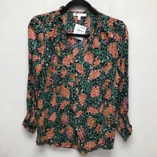 Dr2 Daniel Rainn Womens Button Front Shirt Green Pink Floral 3/4 Sleeve S New