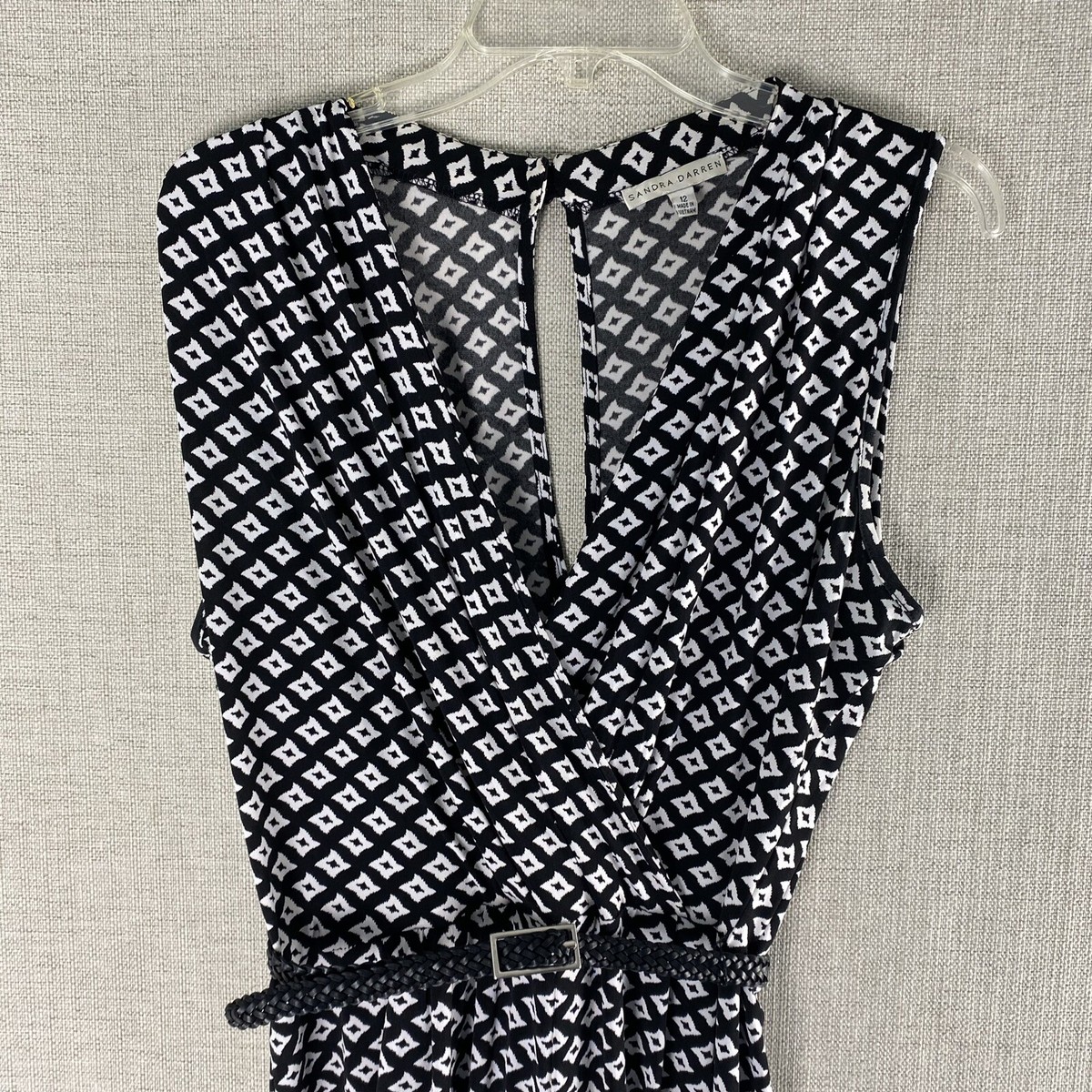 Sandra Darren Jumpsuit Womens 12 Black diamond Stretchy Belt