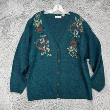 VTG That's Me Cardigan Sweater Women's XL Floral Embroidered Embellished Artsy