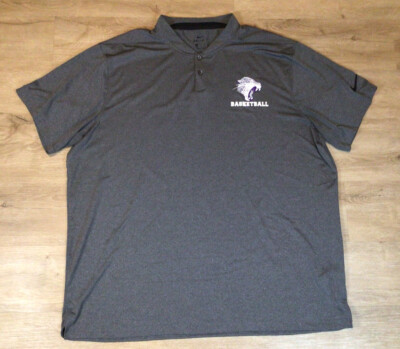 Men’s Nike Dri-Fit Activewear Basketball Polo Shirt Gray 2XL Short Sleeve  Button