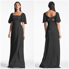 Sachin Babi The Aurora Gown Maxi Dress Black Flutter Sleeves Size 2 NEW