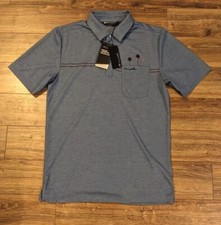 2021 NWT Travis Mathew Max Bet SS Palm Tree Chest Stripe Blue Pima Cotton Polo S
