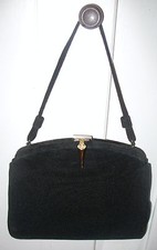 Vintage La France Black Handbag Purse Gold Clasp Faux Diamond Detail VGUC