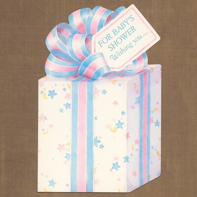 Cute Vintage BABY SHOWER Card, Pink Blue Present Gift by American Greetings + 