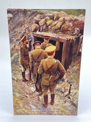 WW1 Der König an der Front draußen eine gefangene deutsche ausgegrabene Postkarte