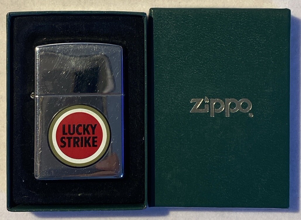 Zippo Lighter Lucky Strike Logo Advertising Chrome Vintage Rare 