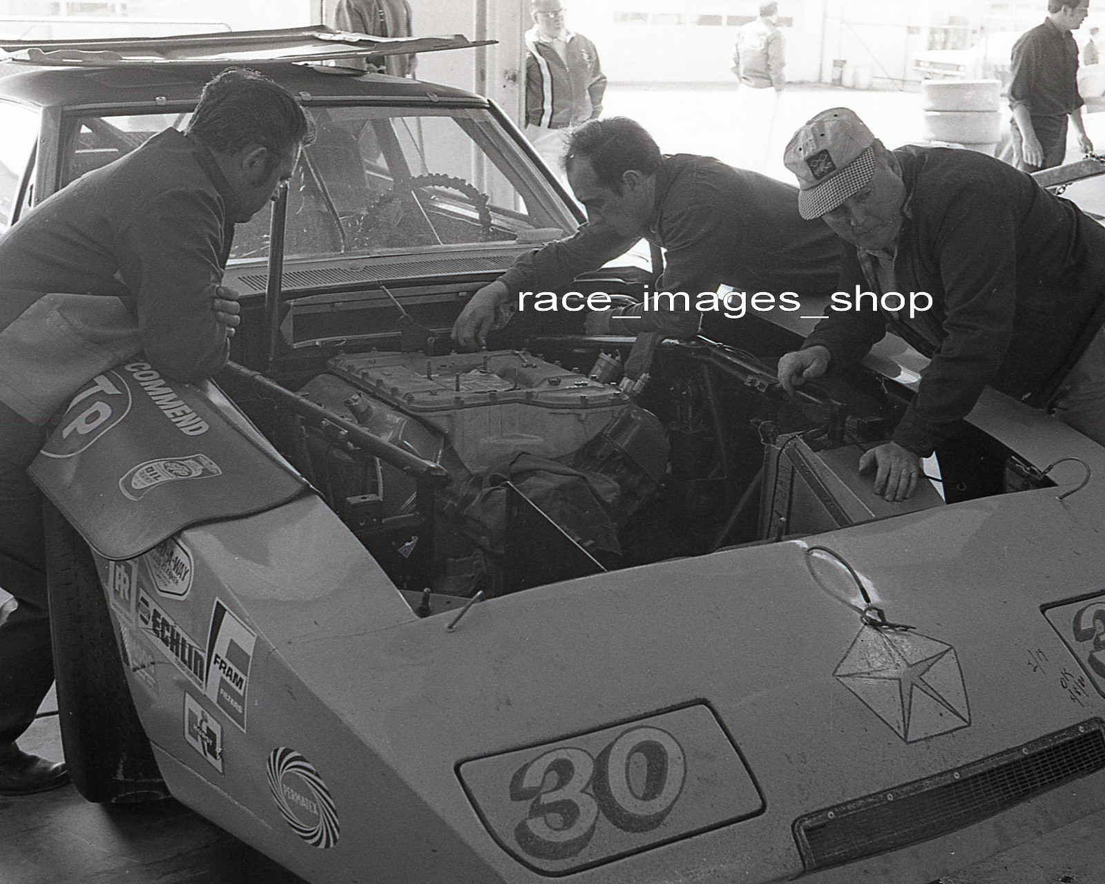 DAVE MARCIS  #30 WINTER PARK DODGE DAYTONA (IN GARAGE) B&W 8x10 GLOSSY PHOTO #4
