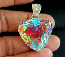 95.8 Ct+ A++ Natural Trillion Cut Mystic 925 Solid Silver Pendant Loose Gemstone