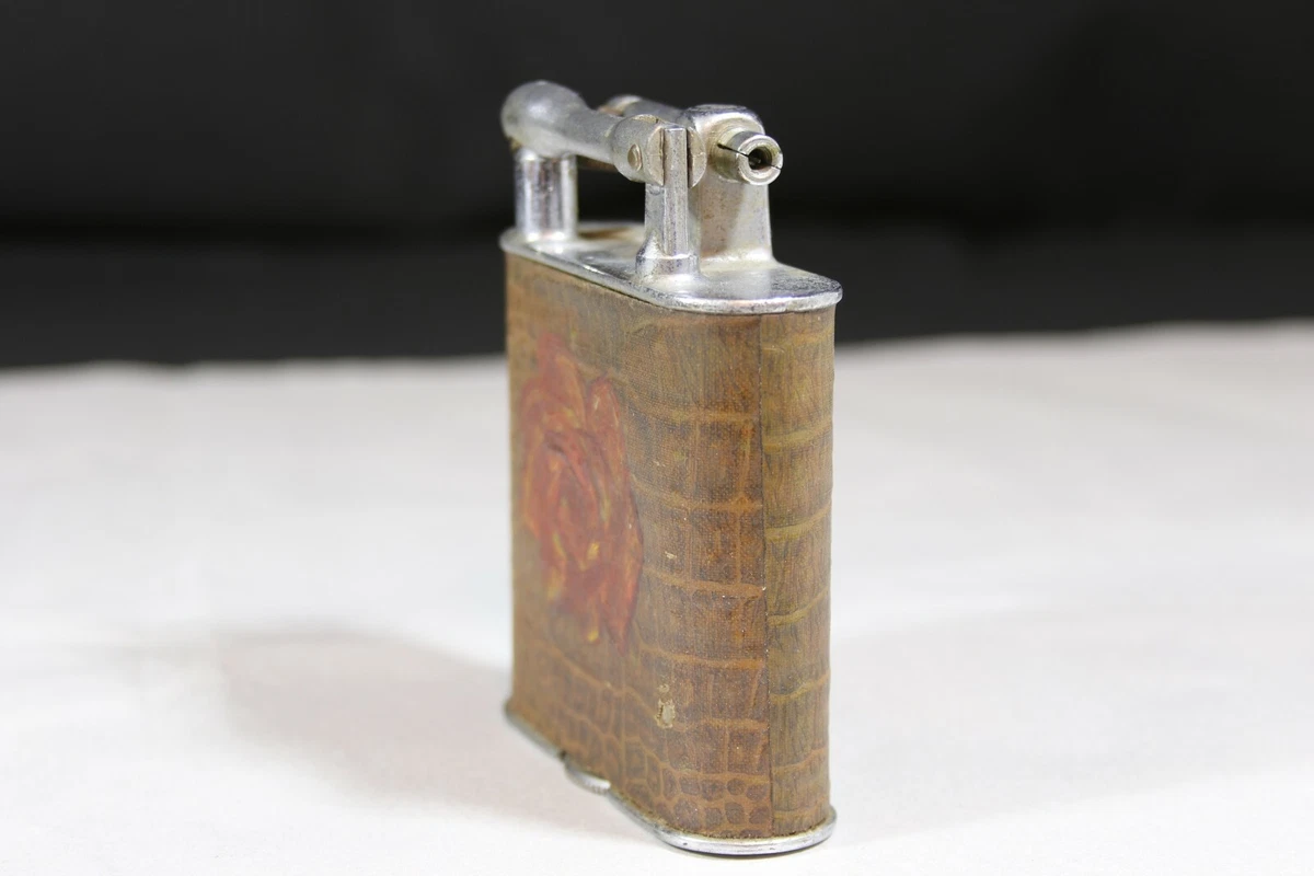 Vintage Jumbo Cigarette Table Lighter w/ Snuffer Lift Arm Leather Wrapped