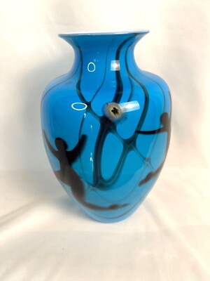 Elodie Holmes Chorus Line 1998 Art Glass Vase (large) Blue and Black