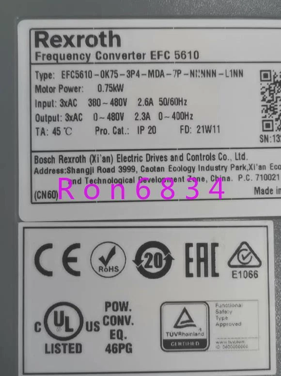Inversor Rexro EFC5610-0K75-3P4-MDA-7P-NNNNN-L1NNN 1 pieza usado 0,75KW Foto 3 de 4