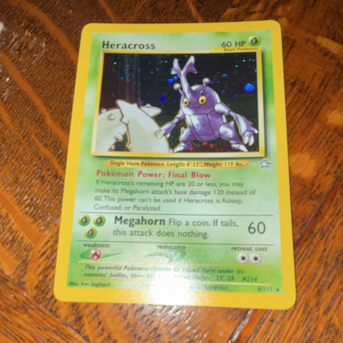 Pokémon Heracross Neo Genesis Holo Rare Card 6/111 60 HP Basic