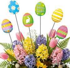 6 Pcs Metal Easter Egg Garden Stakes Happy Easter Metal Garden Signs Colorful Eg