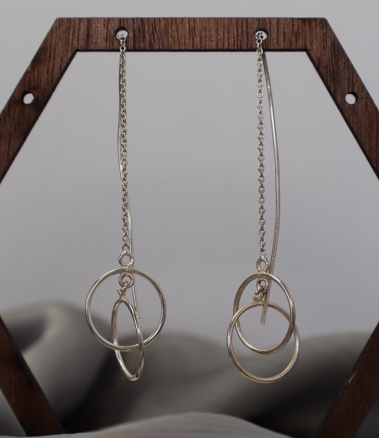 Double Circle Sterling Silver Threader Earrings 2… - image 1