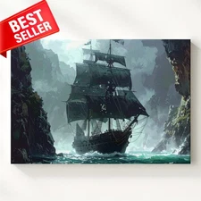 Ship Maritime Adventure Canvas Dramatic Depicting Wooden Sailing Thro Wall Art