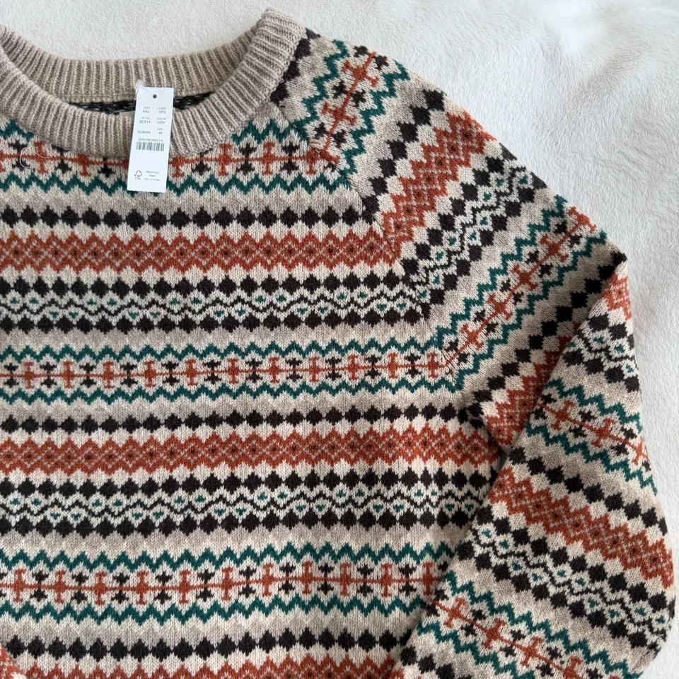 Suéter J Crew Hombre Medio Isla Justa Lana Tejido Nórdico Lana de Cordero Abuelo Cuello Redondo Foto 2 de 4