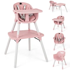 Babyjoy 4 in 1 Baby High Chair Convertible Toddler Table Chair Set w/ PU Cushion