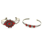 Carolyn Pollack Relios Sterling Red Coral Rings Cuff Bracelet Lot of 8 #S5608-2 — photo 2