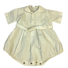 Vintage Baby Christening Gown Romper White Short Sleeve Belted Special Occasion