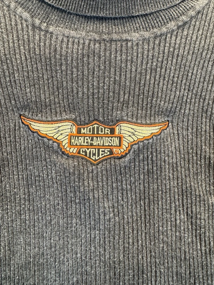 Harley-Davidson женщин ребристый водолазка свитер серый маленький логотип хлопок - Изображение 3 из 4
