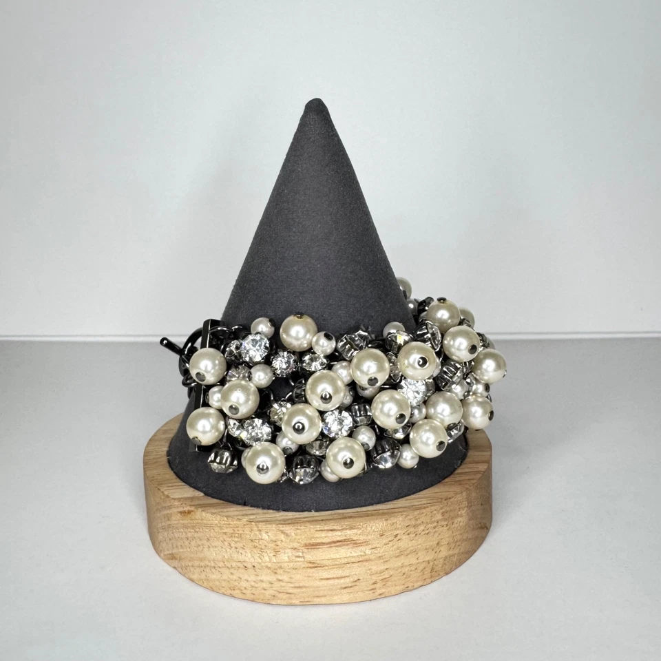 Pulsera Premier Designs imitación perla cristal transparente tejido eslabón racimo pistola metal Foto 4 de 4