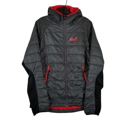 Jack Wolfskin Hybrid Puffer Jacket Mens Large Gray Red Hooded Insulated J8
