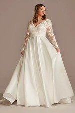 David's Bridal - New - Long Slv Satin Applique Wedding Dress - CWG908 - 24W