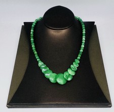 Bright Green Jade Necklace with Round Flat Graduated Beads /17.5 Inch
