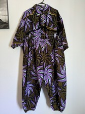 Handmade African Men's 2-Piece Set  Purple  Gold Wax Print Dashiki  4XL - 5XL