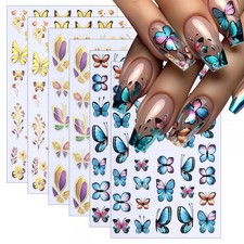 Blue Butterfly Nail Art Stickers Self-Adhesive About 3.7 in x 2.6 in, Color