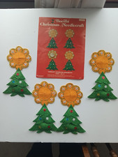 Vintage Handmade Felt  Sequins Christmas Tree Door Knob Hanger - set of 4