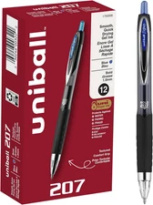 uni-ball 207 Retractable Gel Pens, Bold Point (1.0mm), Blue, 12 Count