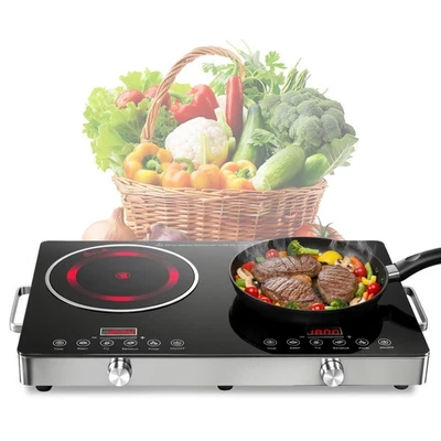 DENOTIP Kochplatte Doppel Glaskeramik Infrarot Herdplatte Kochfeld 3500W+3500W Griffen