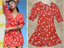 Rixo for Target NWT Women's Size 0 XS Red Floral Swing Mini Dress V-Neck Sleeve
