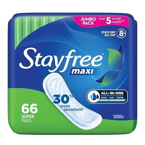 Stayfree Maxi Pads for Women, Super Protection Absorption - 66 Count