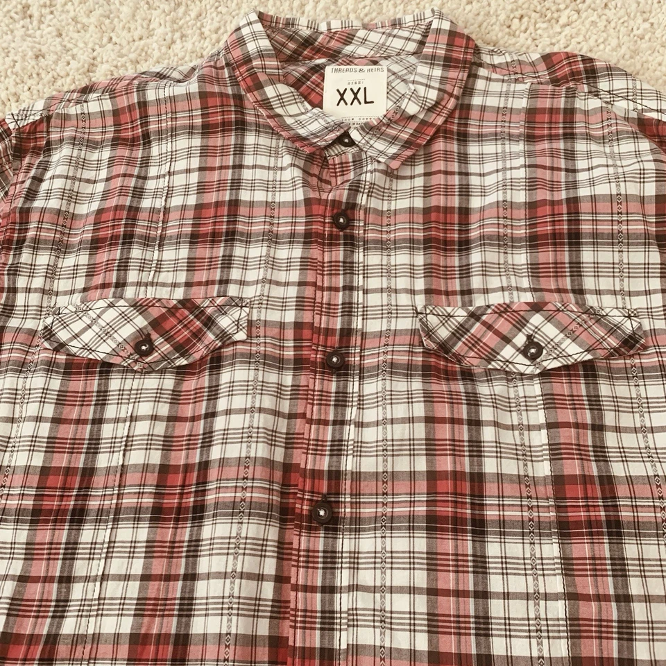 Threads & Heirs Shirt Macy’s Mens XXL Roll-Up Sleeve Button-Up Cotton Plaid NEW - Image 3 of 4