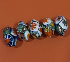 Genuine Ercole Moretti Italian Designer Multicolored Glass Oval Millefiori Beads