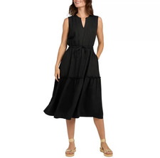 NWT Lands' End Lyocell Tiered Midi Dress Womens Large Black-New