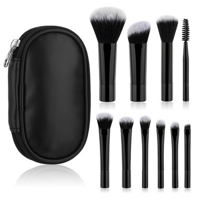 10 Pcs Travel Makeup Brush Set Mini Brushes Size With black