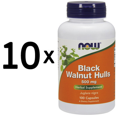 10 x NOW Foods Black Walnut Hulls, 500mg - 100 caps (119,99 EUR/kg)