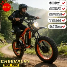 6000W Dual Motor 52V 32AH Electric Dirt Bike 20*4" E-Motorcycle E-Mountainbike