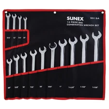 Sunex 9915A 14pc Fractional SAE Full Polish V-Groove Combination Wrench Set