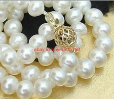 Natural 8MM White Cultured Shell Pearl Beads Necklace 18'' AAA