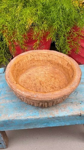Ancient Old Stone Hand Carved Floral Beautiful Yellowstone Bowl Pot Rare 1890's - Picture 10 of 10