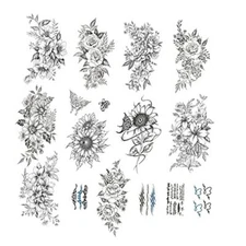 Tattoos for Women Girls Fake Tattoo Stickers for Adults Teens Rose Black Flower