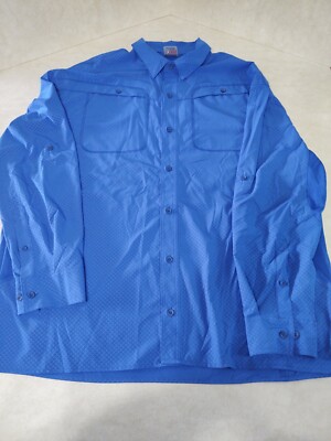 Chemise De Pêche Reel Legends Homme, Manches Longues, Bleue, Taille L, Légère Avec Poches